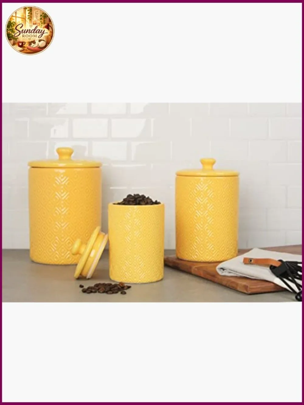 Ceramic Kitchen Canister Set of 3 - Airtight, Hand Wash, Countertop Food Storage